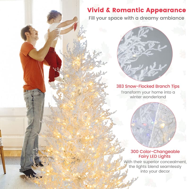 Gymax 6 FT Pre-Lit Artificial Christmas Tree White Hinged Xmas Tree w/