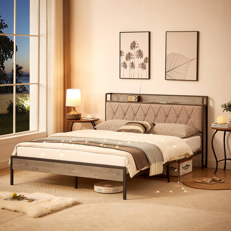 Full and Queen Size Bed Frame with Charging Station and Storage.