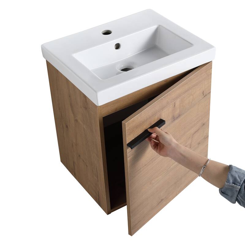 18" Wall-Mounted Bathroom Vanity with Ceramic Top and Basin