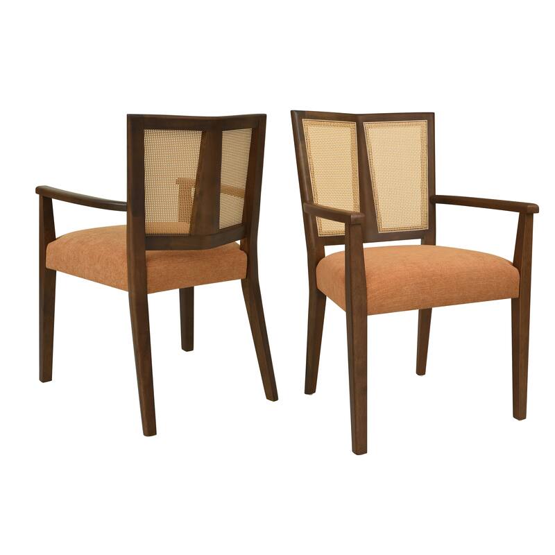 Modern Solid Wood Dining Chairs (2-Pack) - Rattan Accent 300 lbs Capacity