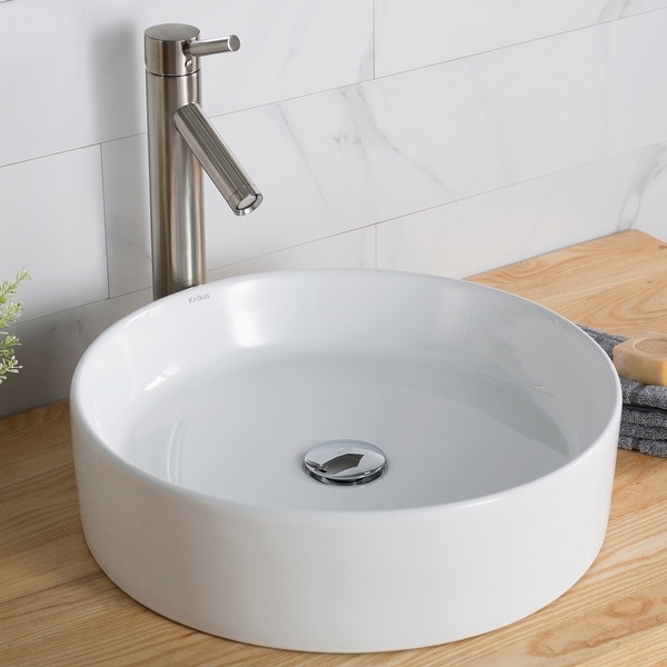 Kraus Elavo 18 inch Round Porcelain Ceramic Vessel Bathroom Sink