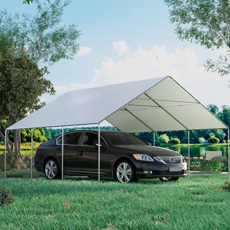 Heavy Duty Carport, Waterproof & UV Resistant Garage Cover with 8 Heavy-Duty Galvanized Steel Poles, Tool-Free Assembly
