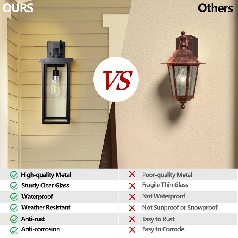 20"(H) Set of 2 Modern Outdoor Wall Lanterns with Clear Glass, Ambient Light Sensors, Weatherproof Wall Sconces, E26 Bulb