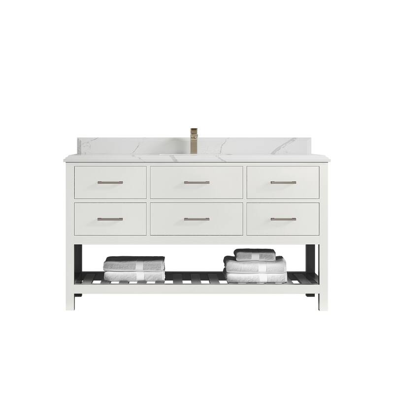 Willow Collections 60 in. W x 22 in. D Parker Single Sink Bathroom Vanity with Countertop - 1.5" Calacatta - White