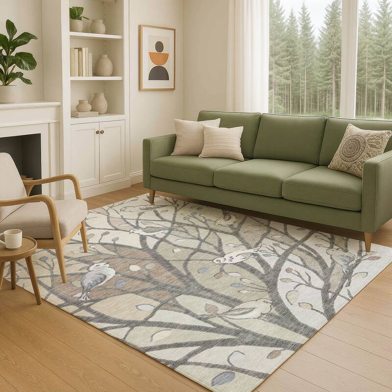 Machine Washable Indoor/ Outdoor Bird Mosaic Chantille Rug