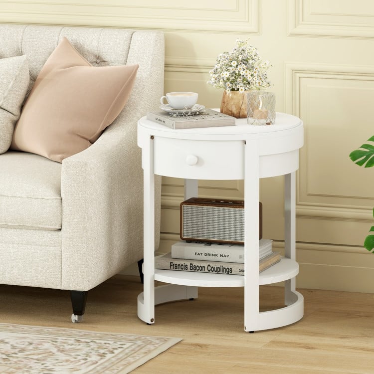 2-Tier Round Nightstand End Table with Drawer and Shelf - 19.5" x 19.5" x 24"