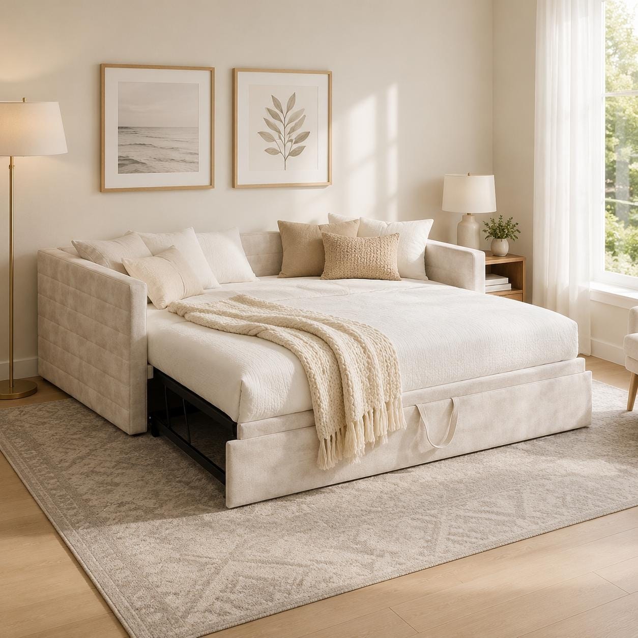 Twin Size Upholstered Daybed with Pop-Up Trundle by Harper&Bright Designs