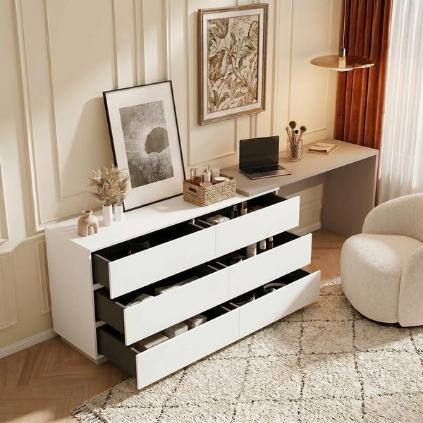 atascosa modern home office expandable dresser desk combo with drawers 97.63" Modern Home Office Expandable Dresser Desk Combo with 6 Drawers