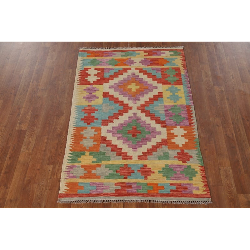 Reversible Kilim Oriental Area Rug Flatweave Wool Carpet - 3'3"x 5'1"