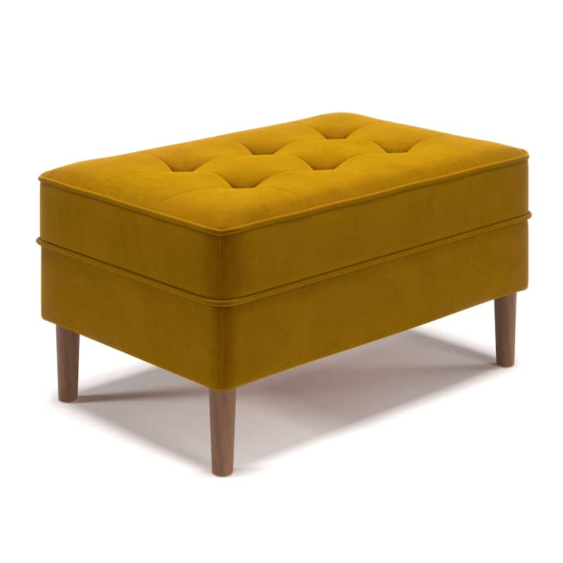 Bloomfield Performance Velvet Rectangular Ottoman - Gold Velvet / Walnut Legs