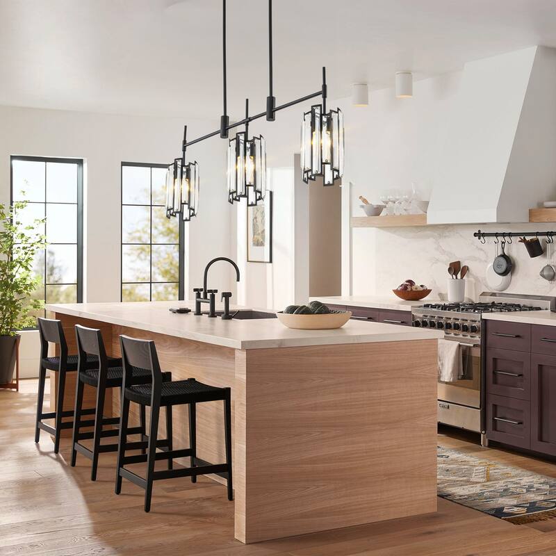 3-Light Modern Glam Linear Crystal Pendant Light Kitchen Island Lightings