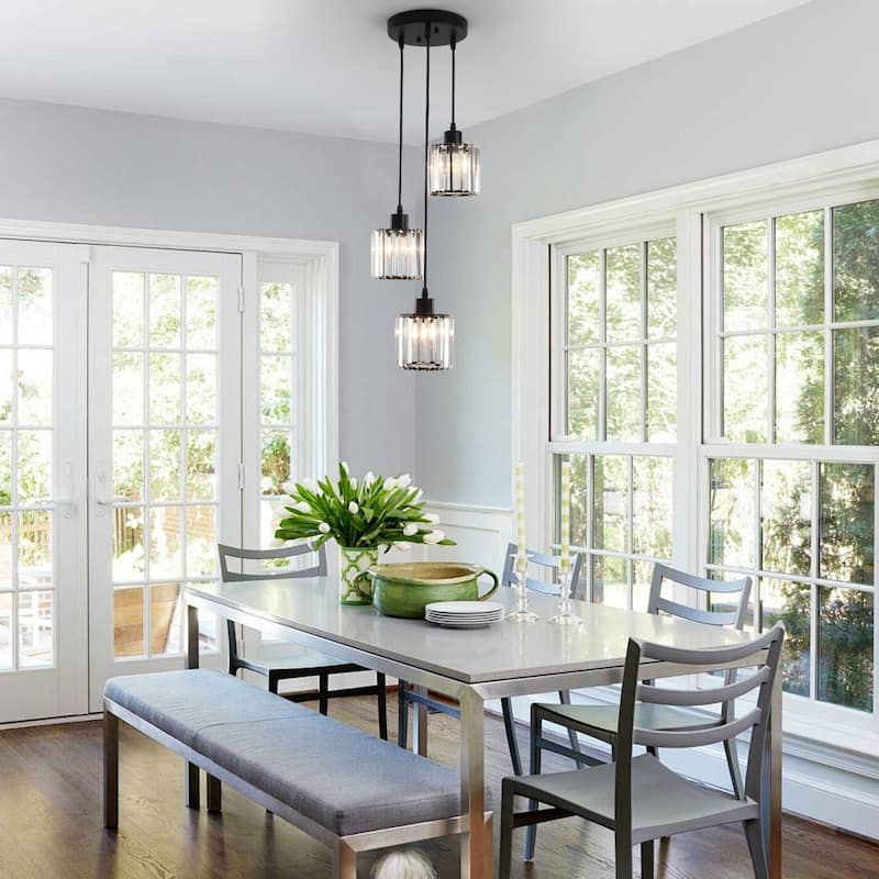 3-Light Modern Metal Hanging Pendant Light Ceiling Light Chandelier with Crystal Cover for Kitchen Island