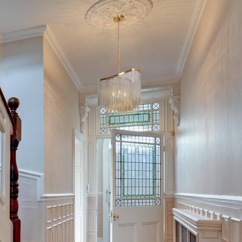 Modern Glam 4-Light Chain Fringe Chandelier for Dining Room Bedroom - D18" x H80.8" Max