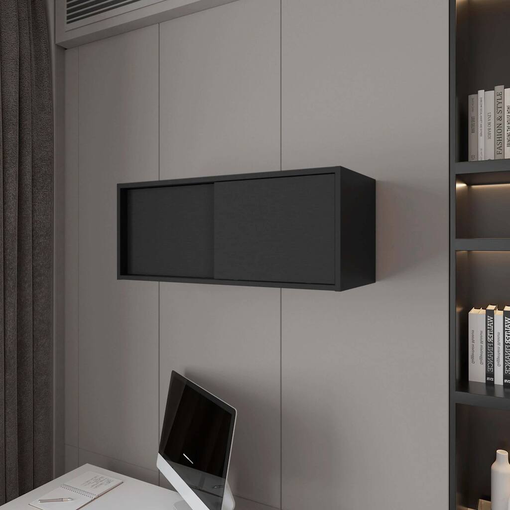 Floating Cabinet with Sliding Door,Black
