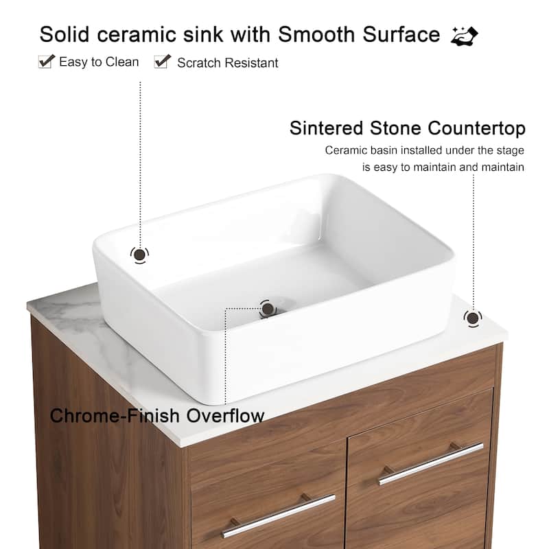 Malwee 24"/36"/48"/60" FreeStanding Bathroom Vanity, Floor Stand Bathroom Vanity with Ceramic Sink,Soft Close Door and Shelf