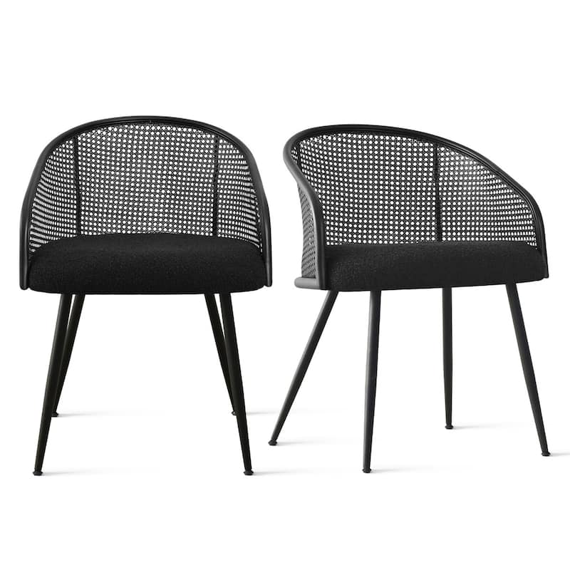 19" Seat Height Rattan Boucle Dining Armchair(Set of 2)