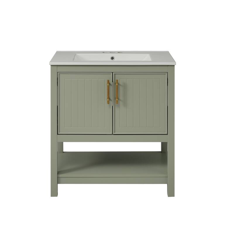 30 in. W x 18 in. D x 34 in. H Single Sink Freestanding Bath Vanity with White Ceramic Top