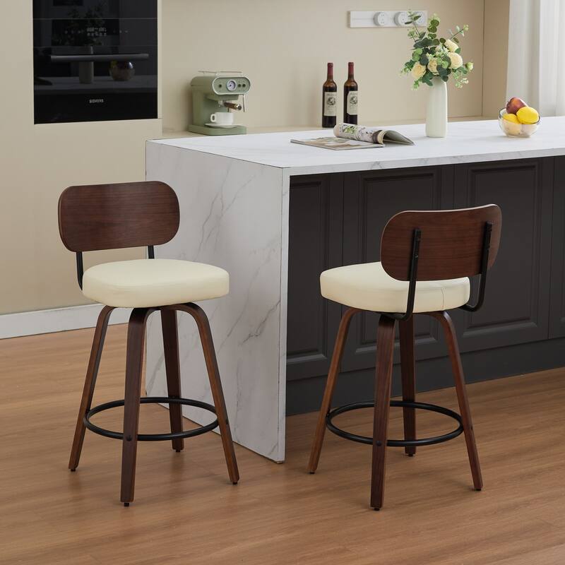 GDFStudio - Renley Rustic 26" Rattan Cane Back 360° Swivel Counter Height Bar Stools