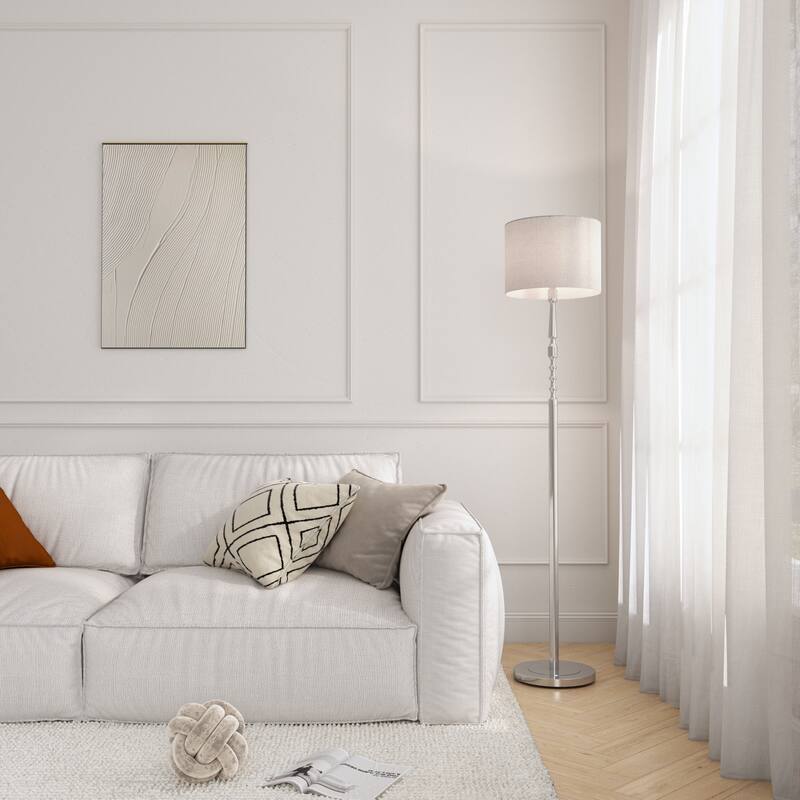 Acroma 62.2" Modern LED Bright Floor Lamp with White Fabric Drum Shade