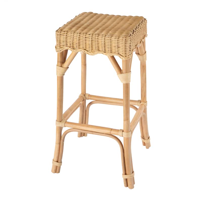 Flora Rattan Scalloped Bar Stool - Natural Rattan