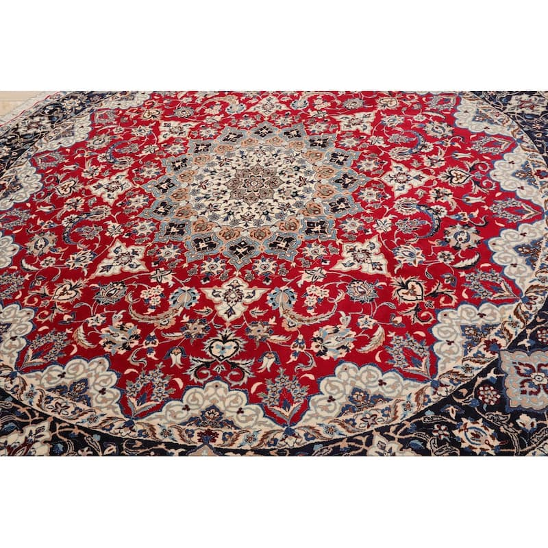 Red Wool & Silk Oriental Rug Hand Knotted Round 250 KPSI - 10' x 10'