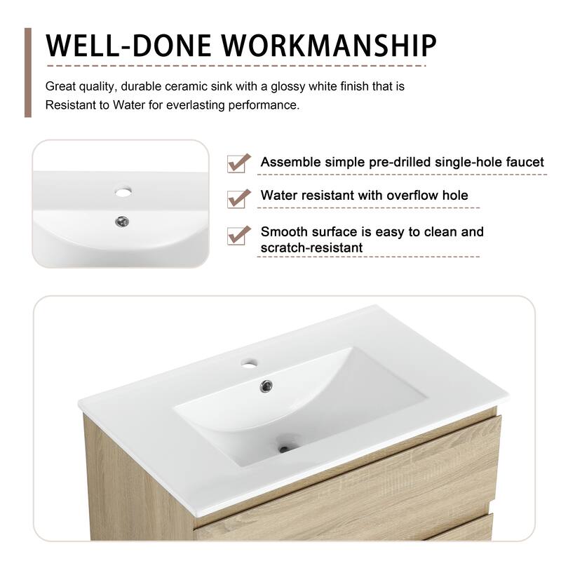 Bathroom Vanity With Sink In 24/30/36 Inch, Floating Bathroom Vanity With Soft Close Drawer