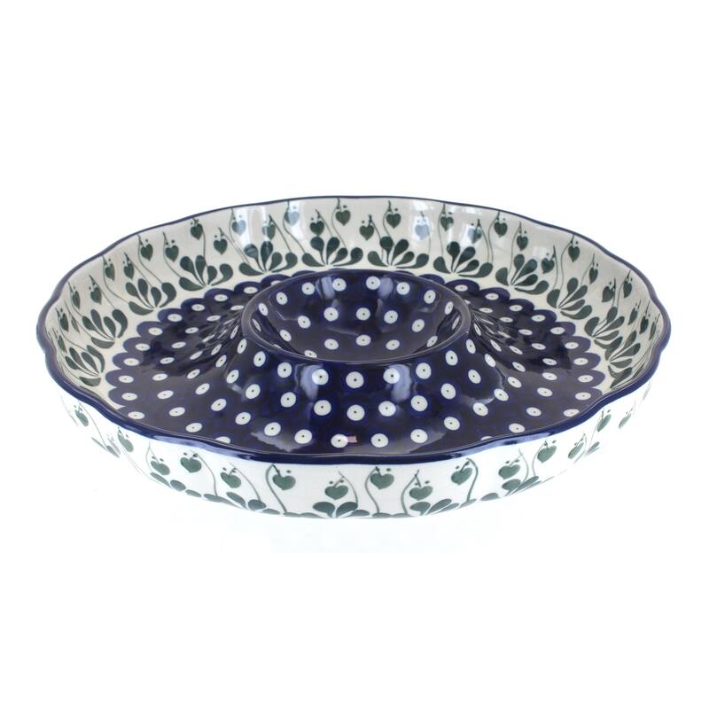 Blue Rose Polish Pottery A23 Ceramika Artystyczna Chip & Dip Plate - Alyce