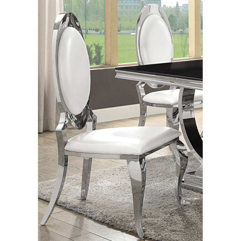 Luxurious Chrome Modern Design White Dining Chairs (Set of 2)