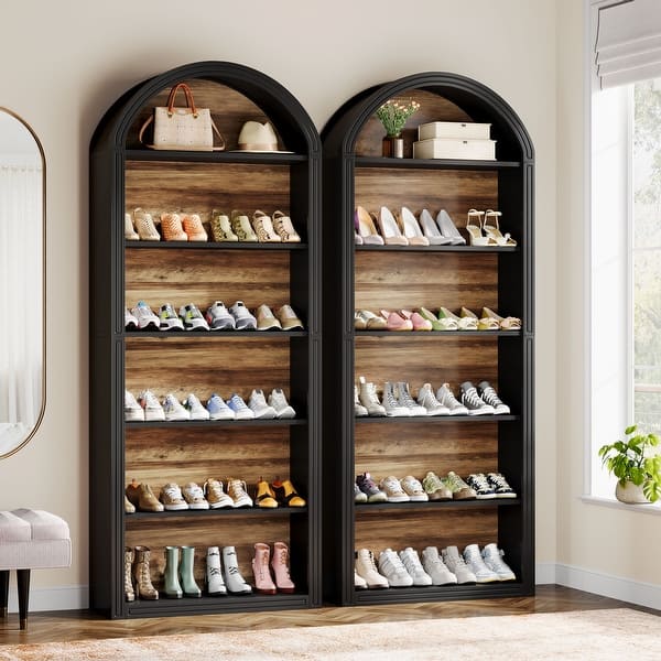 Little Tree 9-Tier Shoe Cabinet, 32 Pairs Wooden Shoes Cabinet With Adjustable Shelves For Entryway, 70.9" Tall Shoe Cabinet, Freestanding Modern