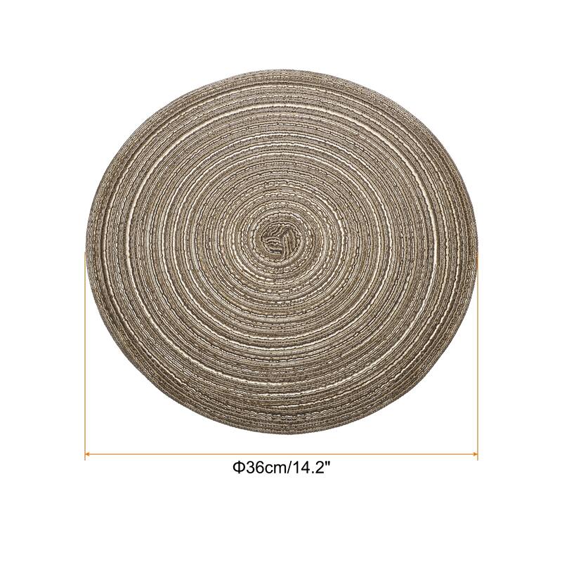 4pcs Round Braided Placemats Non-Slip Washable Round Table Mats - Brown - 14.2"