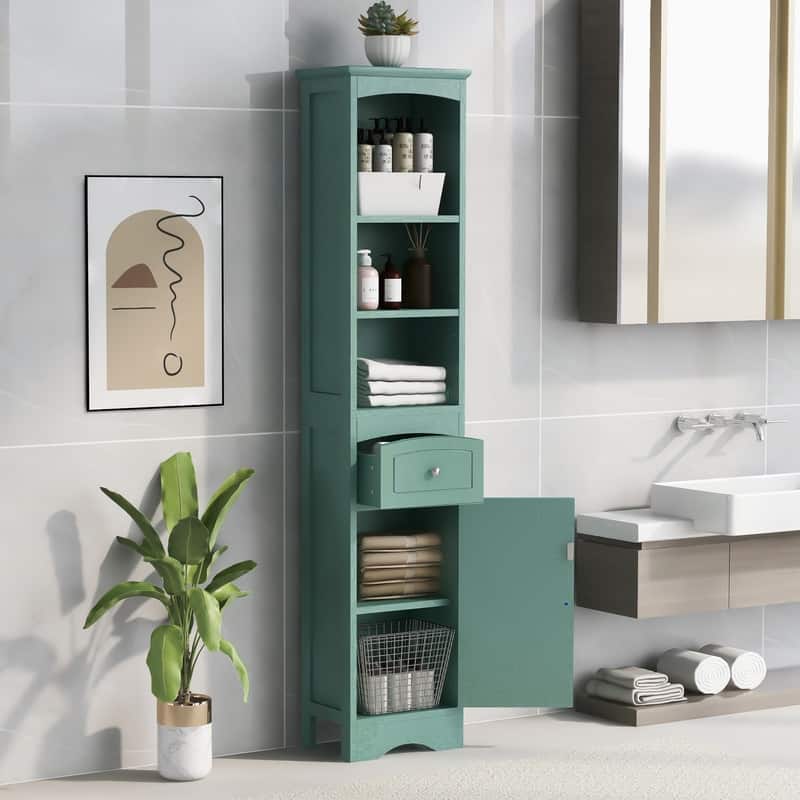 Freestanding Bathroom Storage Cabinet with Drawer, Adjustable Shelf - Green