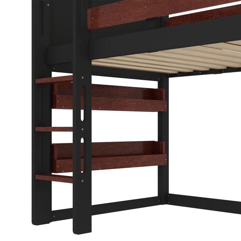 Roomfitters House Loft Bed with Slide and Bookshelf, Star Moon Roof Design