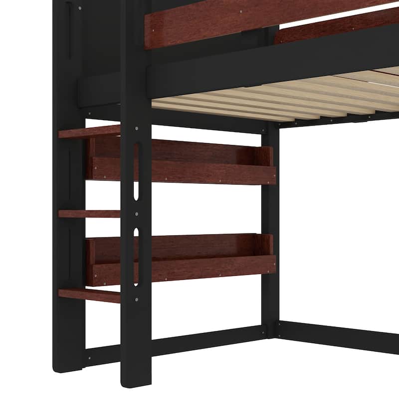 Twin Loft Bed with Slide, Bookshelf & House-Shaped Design for Kids