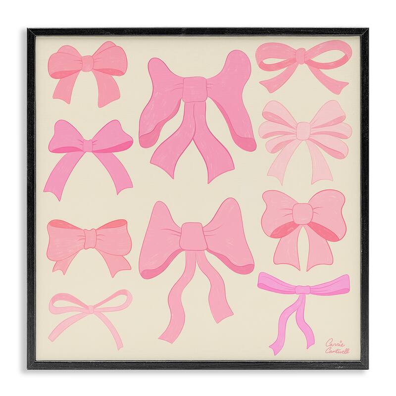 Stupell Trendy Pink Bows Assortment Framed Giclee Art Design By Carrie Cantwell - 12 x 12 - Black