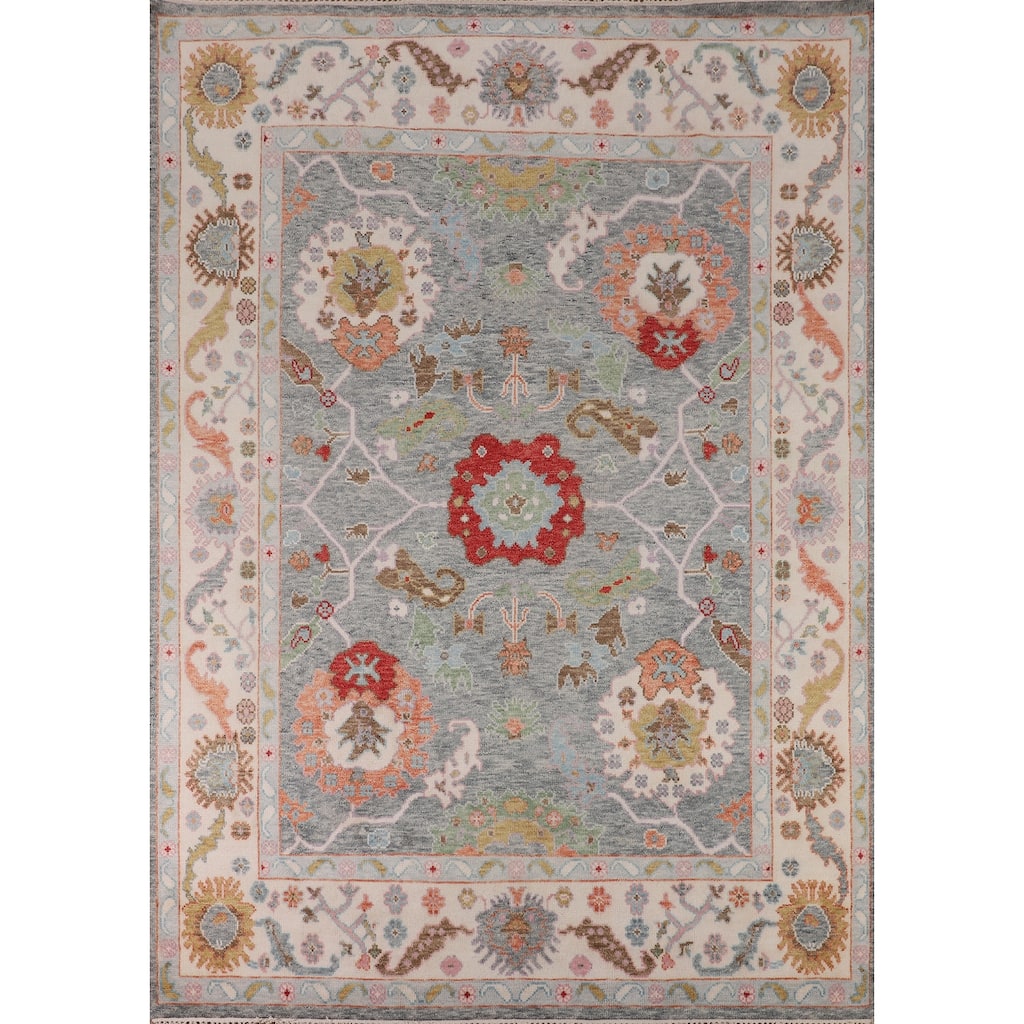 Floral Oushak Indian Area Rug Handmade Wool Carpet - 7'11" X 10'0"
