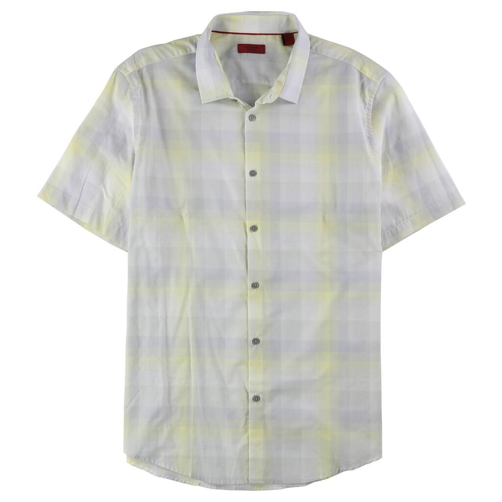 Alfani Mens Slim Fit Plaid Button Up Shirt, Yellow, XX-Large