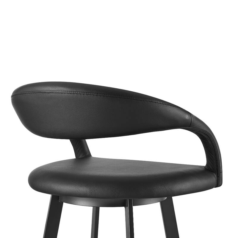 Monie Swivel Barstool Chair, Curved Floating Back, Black Faux Leather
