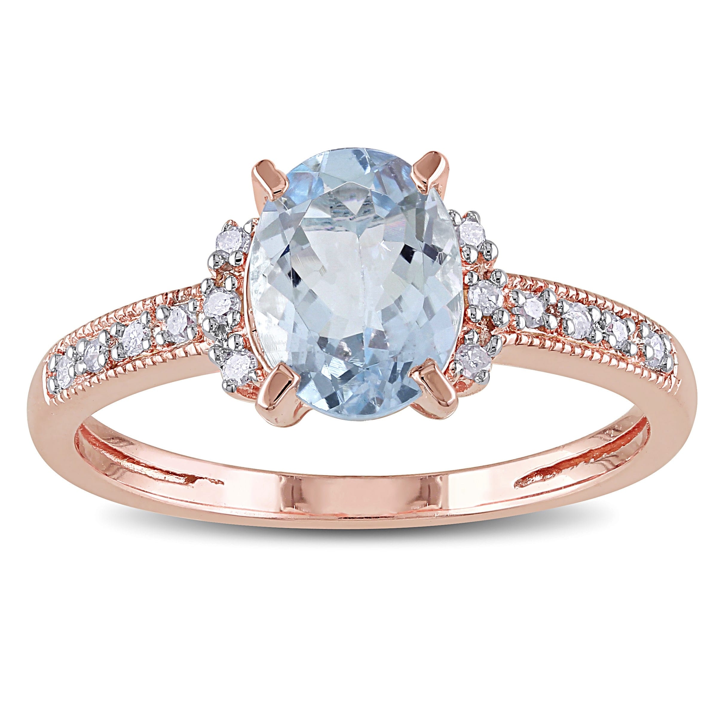 Miadora Rose-plated Silver 1ct TGW Aquamarine and Diamond Accent Ring