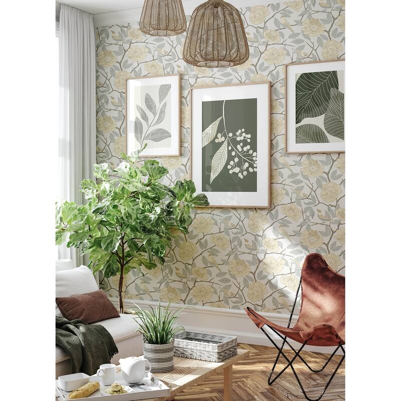 A-Street Prints Bernadina Light Yellow Rosebush Wallpaper