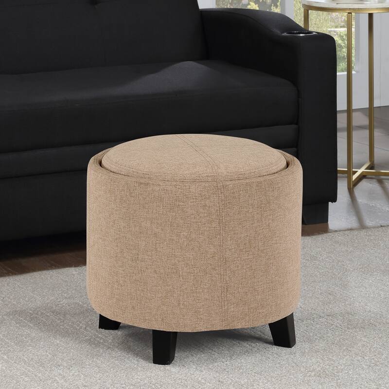 Storage Ottoman with Reversible Tray - Decorative Storage Furniture with Comfortable Cushion Seat and Functional Tray Lid