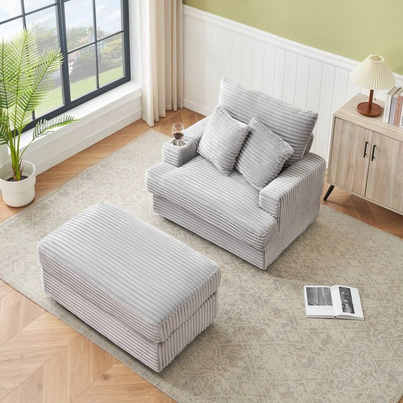 Corduroy Single Sofa+Ottoman, Cup Seats and No Cup Seats