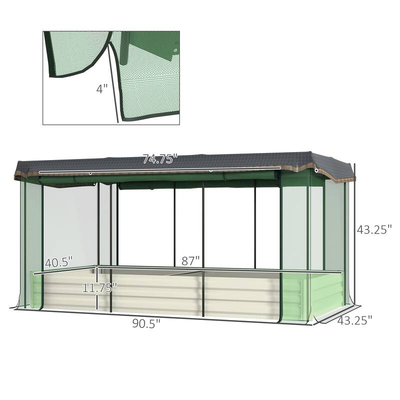 Outsunny Galvanized Raised Garden Bed with Crop Cage Plant Protection Net and Shade Cloth, Metal Planter Box