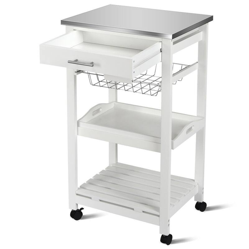 Rolling Kitchen Trolley Storage Basket And Drawers Cart - 18.5" x 14.5" x 33" ( L x W x H )