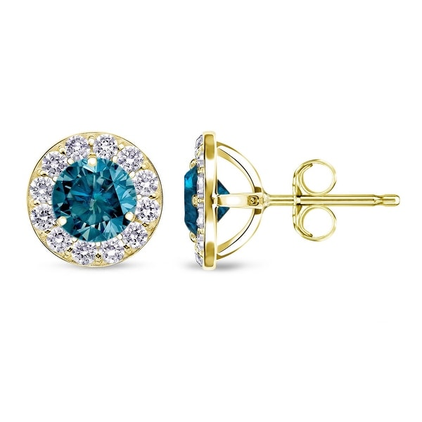 Auriya 1/2 to 2ctw Blue Diamond Halo Stud Earrings 14k Yellow Gold. Opens flyout.