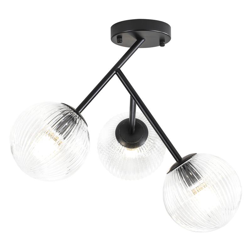 Modern 3-Light Semi-Flush Mount Light with Ribbed Glass Shades
