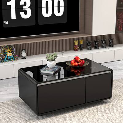 Modern Smart Coffee Table with Built-in Fridge, Wireless Charging, Power Socket, USB Interface
