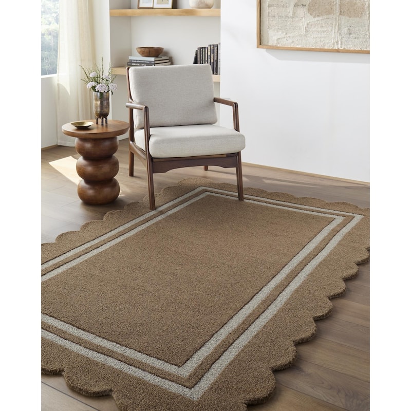 Livabliss Scalloped Modern & Contemporary Area Rug - Medium Brown - 2' x 3'