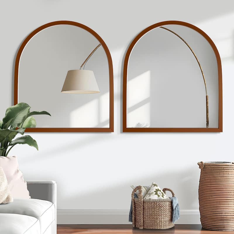 Wall Mirror Arched Mirror with Solid Wood Frame (Set Of 2) - 35*31 - Brown