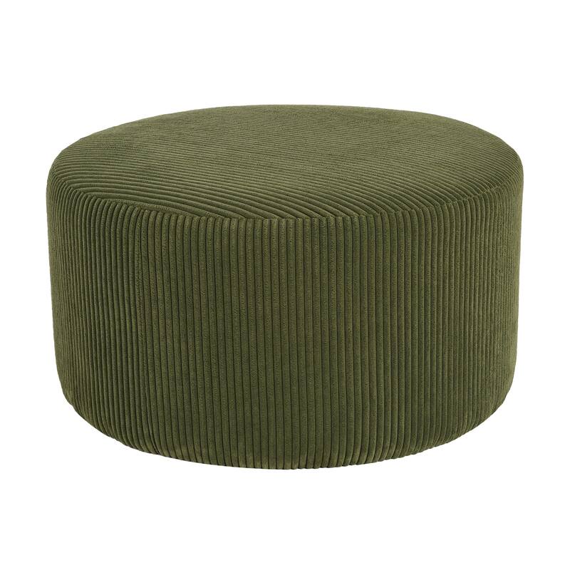 Corduroy Upholstered Round Ottoman - Olive Green Stylish Accent Table - Olive Green