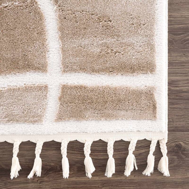 Hauteloom Azana Living Room, Bedroom Area Rug - Farmhouse - High Pile - Bone,Black - 5'3" x 7'